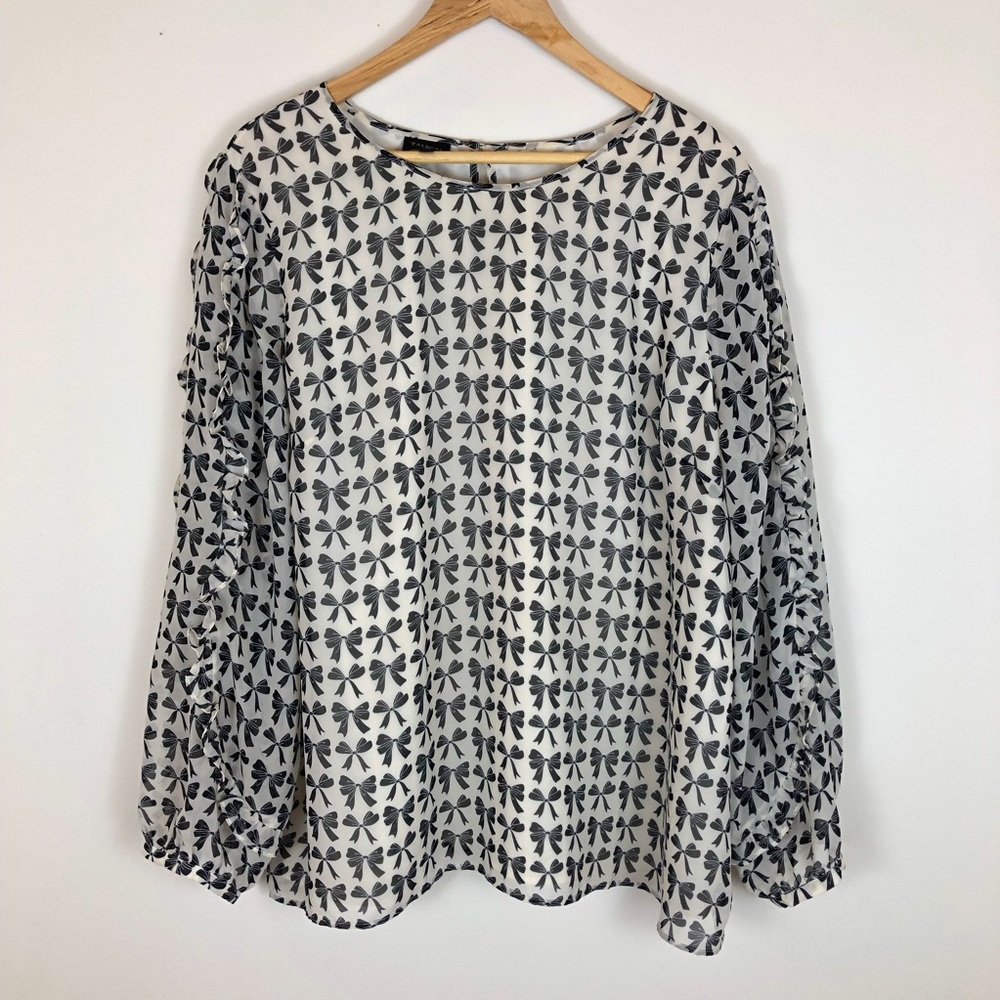 Talbot’s Career Blouse Black & White Sheer Bows
